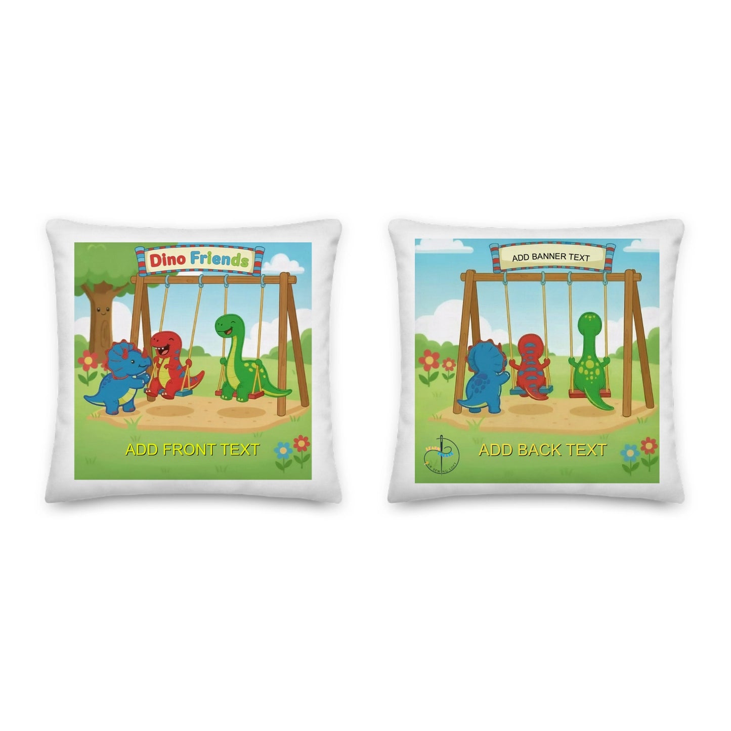 Personalized Dino Friends Swing Park- Custom Name Throw Pillow