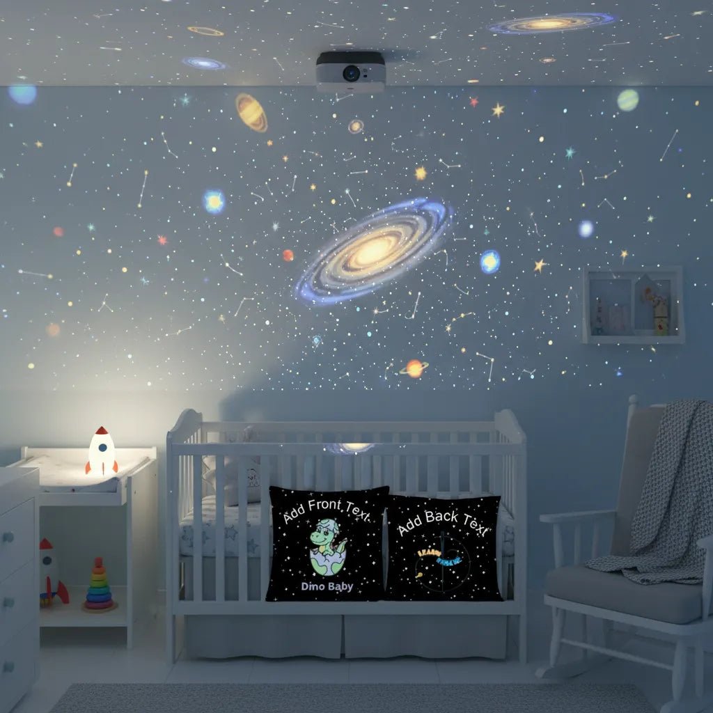 Personalized Dino Baby in Space Pillow - Custom Name Throw Pillow