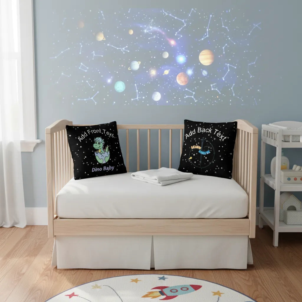 Personalized Dino Baby in Space Pillow - Custom Name Throw Pillow