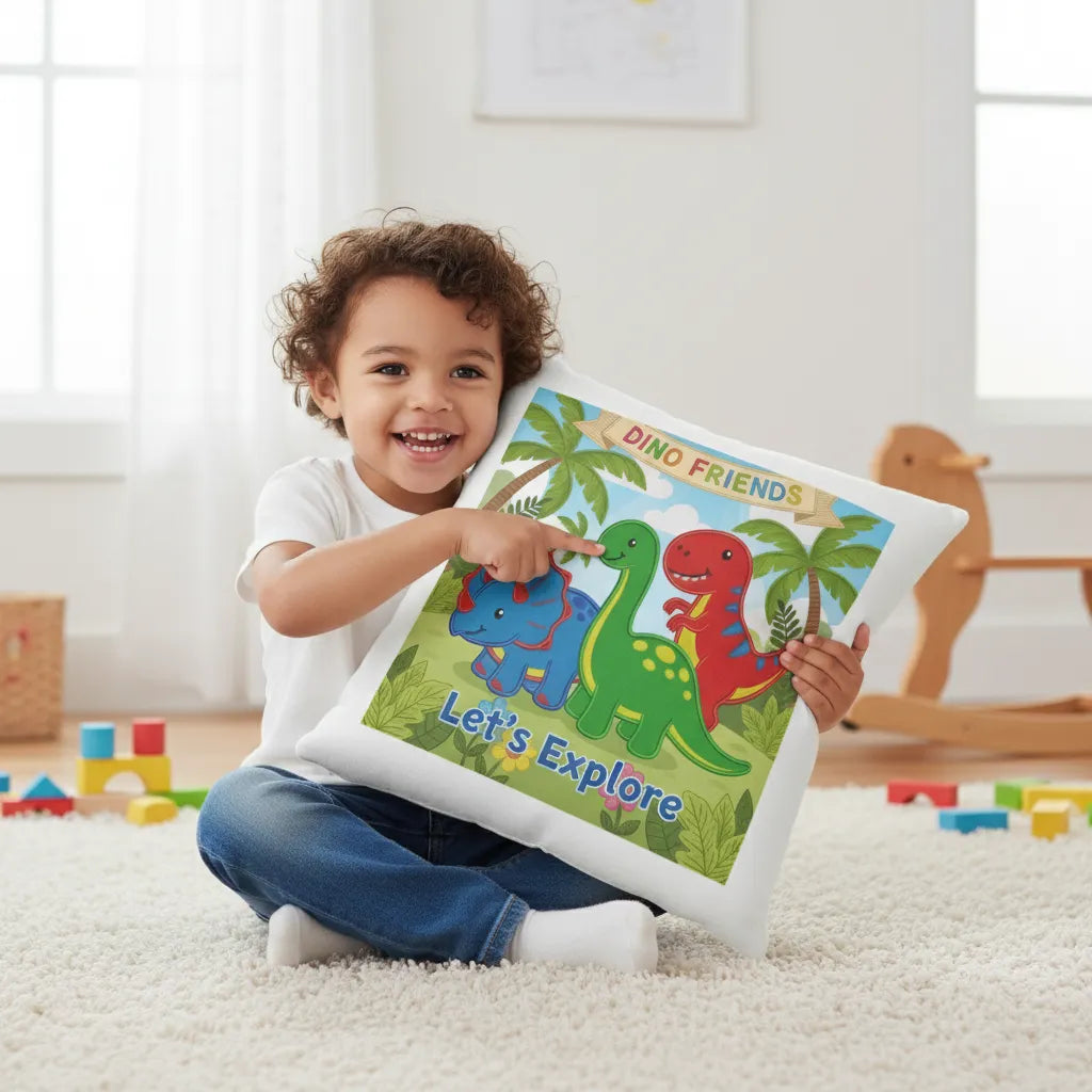 Personalized Dino Friends Explore - Custom Name Throw Pillow