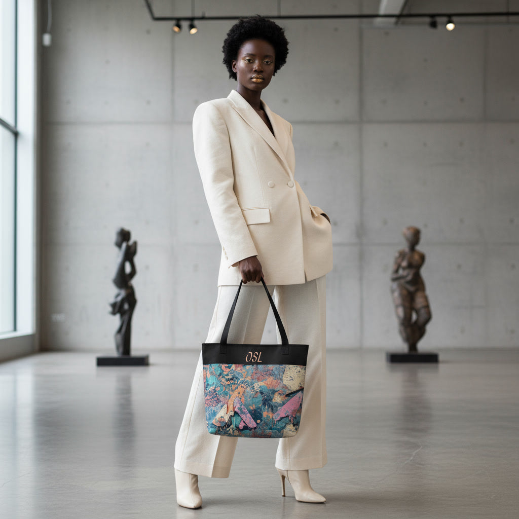O.S.L Abstract Surrealistic Melting Geometry All Over Print Tote Bag