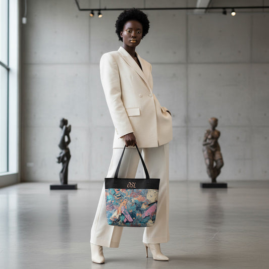 O.S.L Abstract Surrealistic Melting Geometry All Over Print Tote Bag