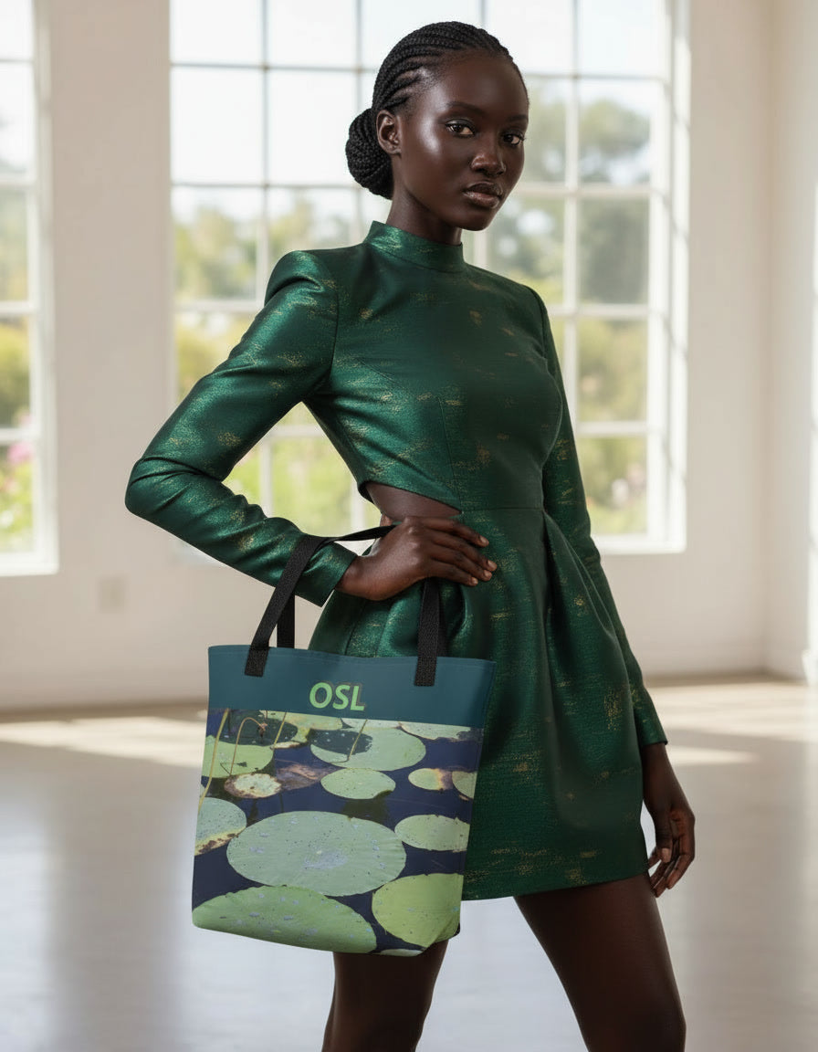 O.S.L Green Lilly pad All Over Print Tote Bags
