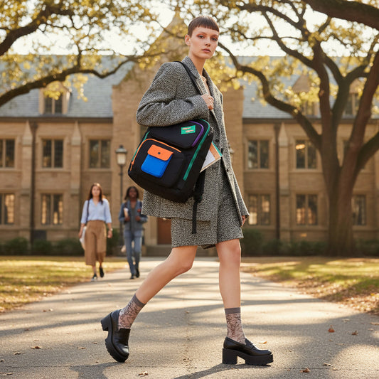 Himawari Contrast Nylon Backpack Bag with Handles