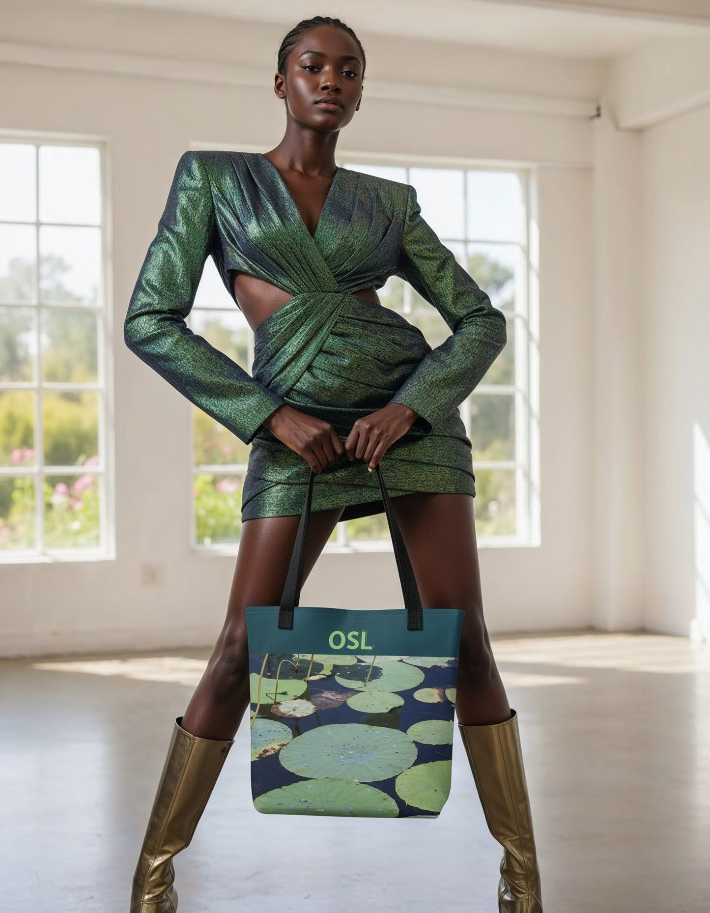 O.S.L Green Lilly pad All Over Print Tote Bags