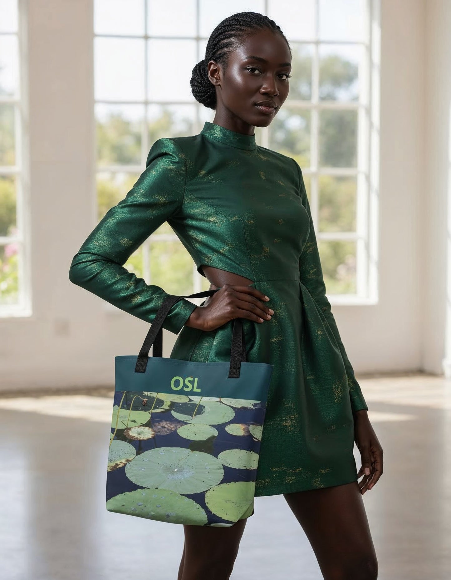 O.S.L Green Lilly pad All Over Print Tote Bags